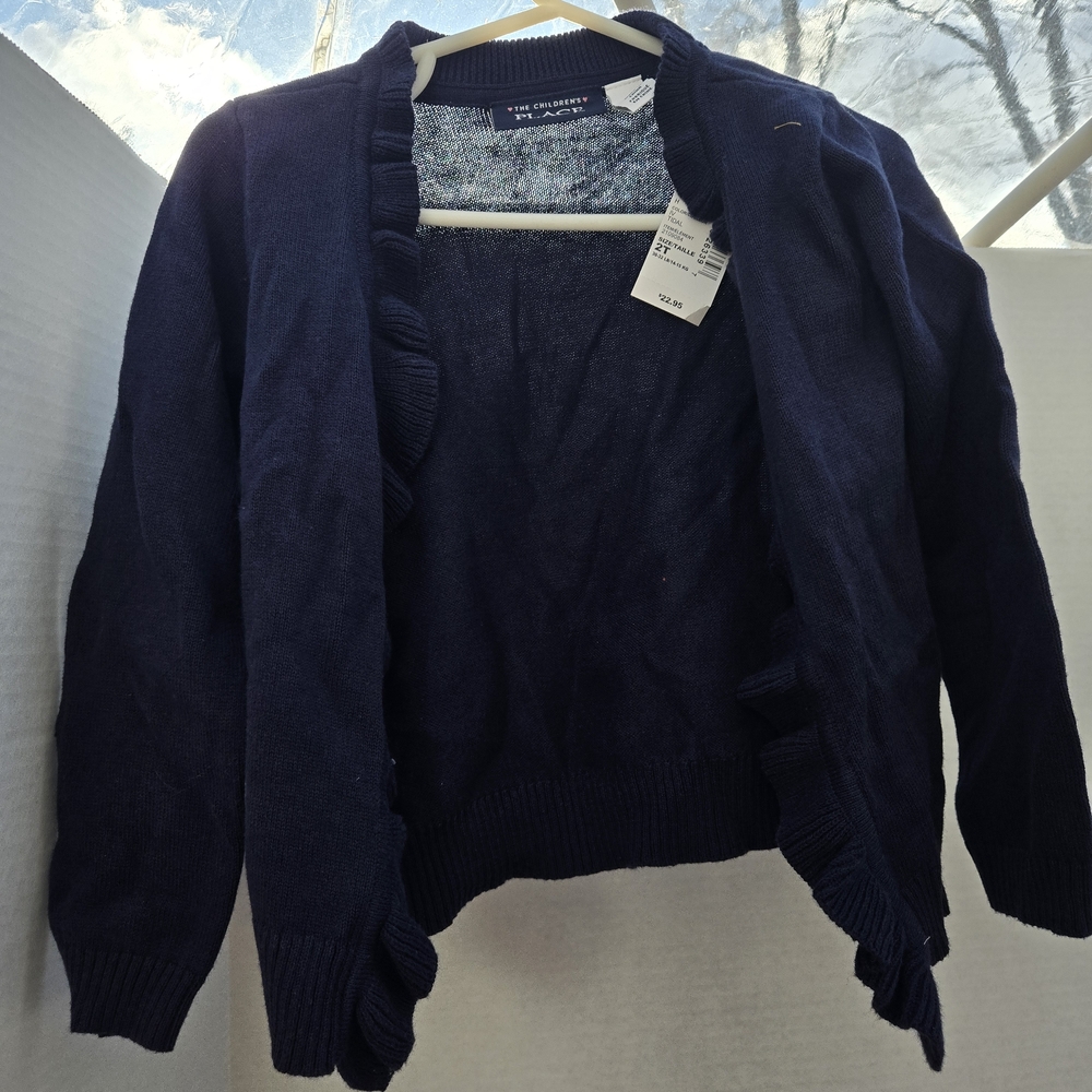 The Children's Place Navy Ruffle-Trim Cardigan , NWT